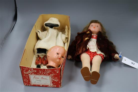 A Käthe Kruse cloth girl doll, c.1955, vintage box lacking cover